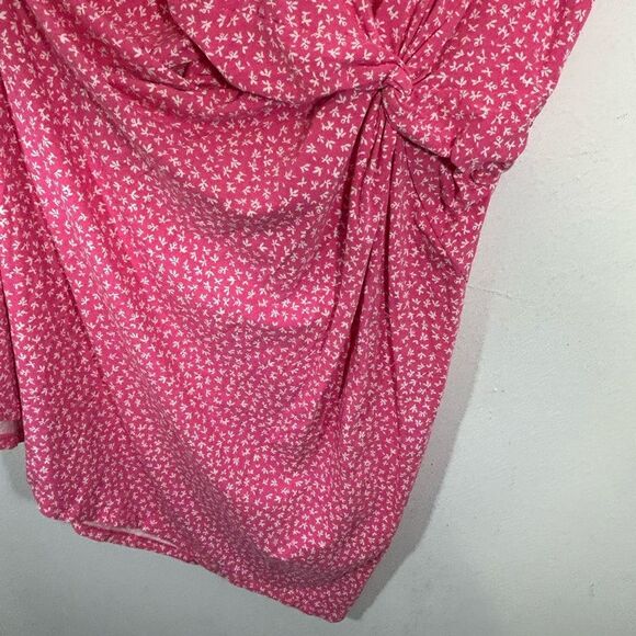 Lands End ladies dress 1X plus size pink white v-ditsy print casual everyday - Picture 3 of 12